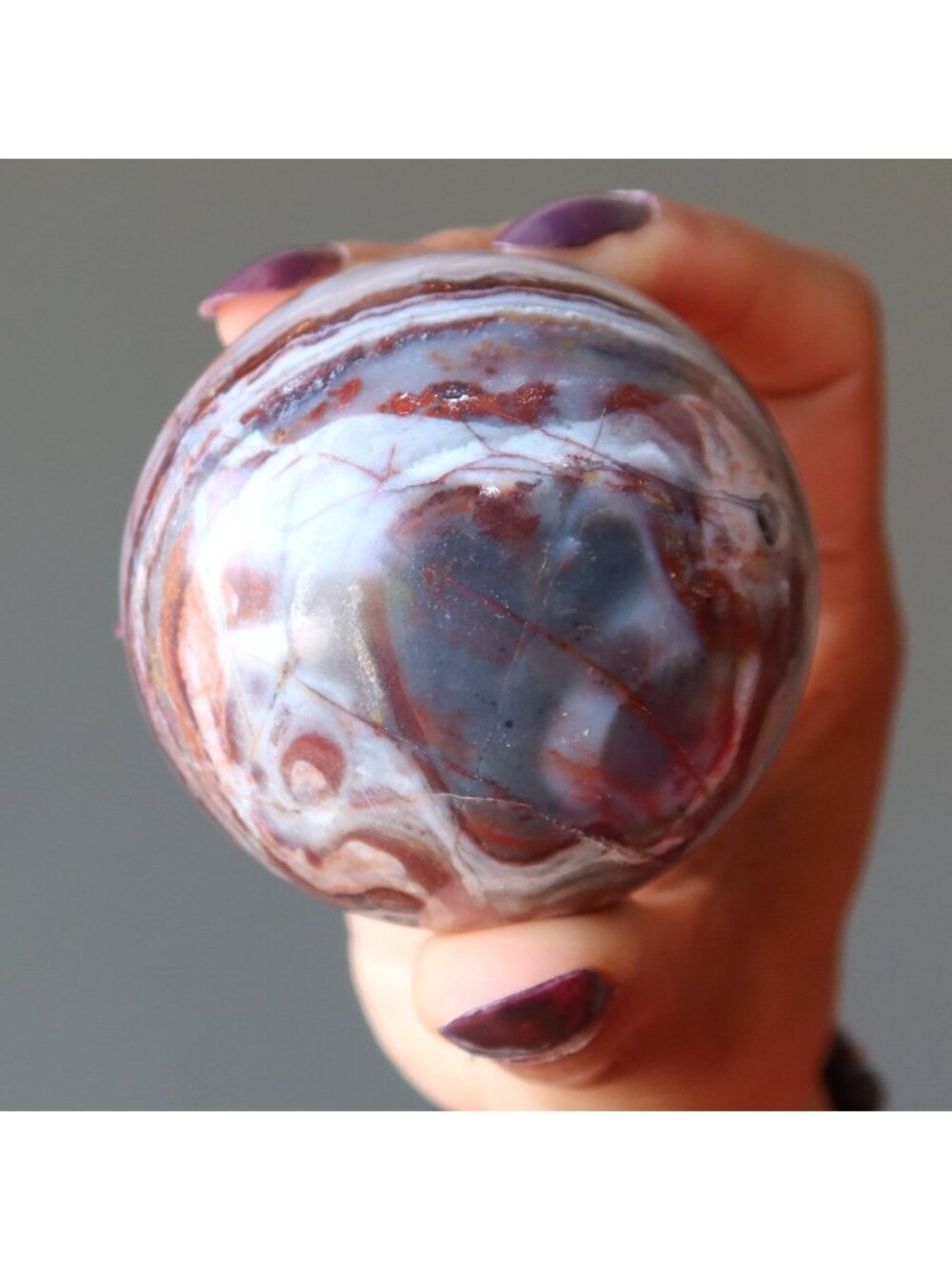 Chalcedony Sphere Wild Spirit Blue Red Crystal Ball Natural Gemstone 2.25 inch